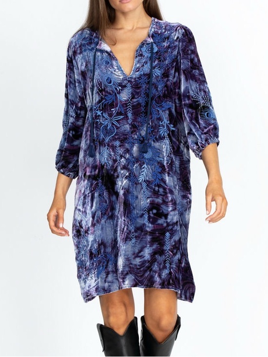 Johnny Was Dresses & Skirts - Johnny Was Azure Velvet Relaxed Dress Croatian Dreams Blue Purple Embroidered S